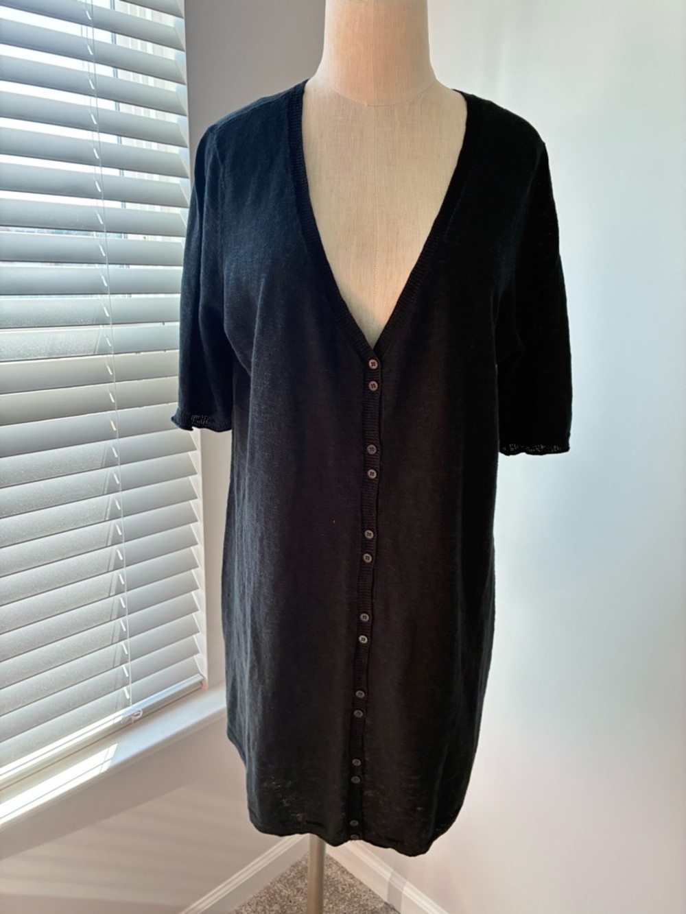 Eileen Fisher Women's Black Cardigan Linen-Blend Tunic